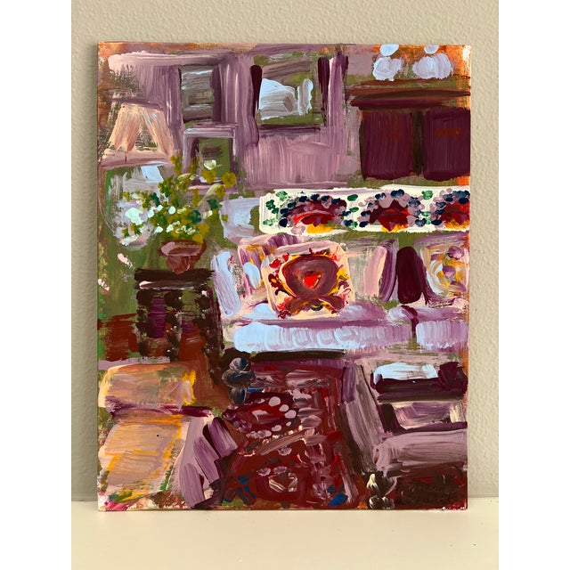 "Suzani" an original colorful expressionist painting of an interior. Painted on linen panel, it has expressive brushwork...