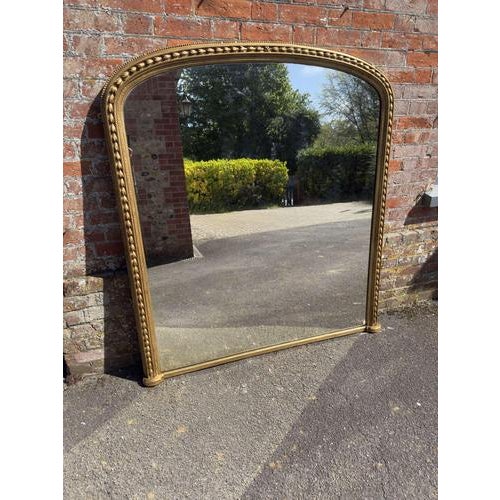 Glass Large Antique English Gilt Tulip-Framed Arched Top Overmantle Mirror, 19th Century For Sale - Image 7 of 7