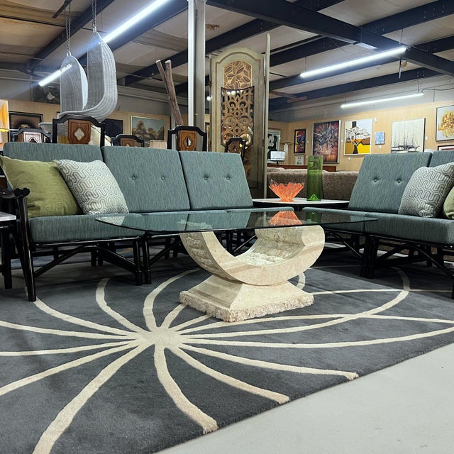 Art Deco Inspired Curved Tessellated Stone Base Glass Top Coffee Table For Sale - Image 14 of 17