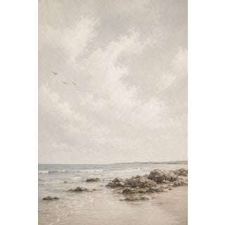 Rocky Coastal Shoreline, Minimalist Beach Wall Art Print, 24″ × 36″ For Sale