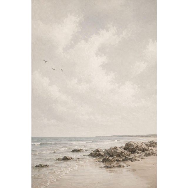 Rocky Coastal Shoreline, Minimalist Beach Wall Art Print, 24″ × 36″ For Sale