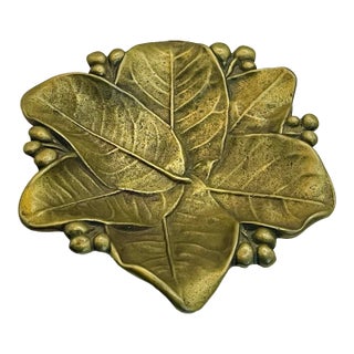 Vintage Leaf Shaped Brass Dish For Sale