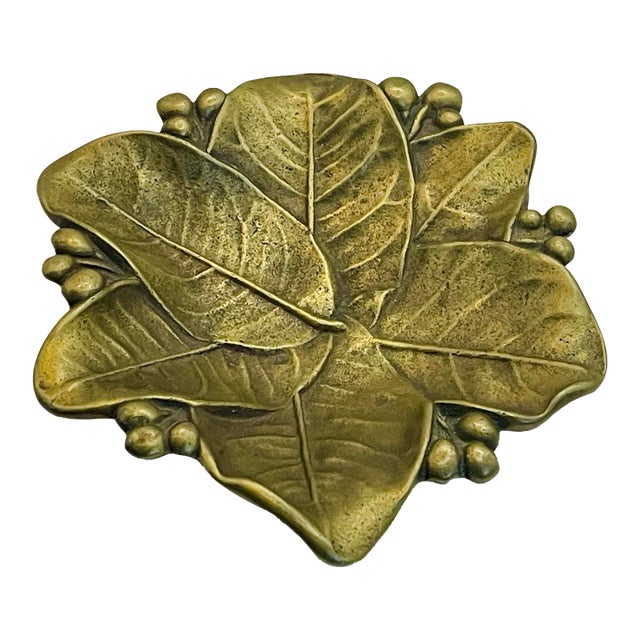 Vintage Leaf Shaped Brass Dish For Sale