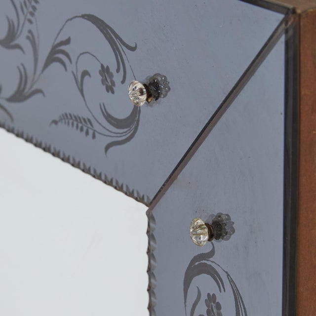 Italian Venetian Etched Glass Wall Mirror, 1960s For Sale - Image 4 of 8