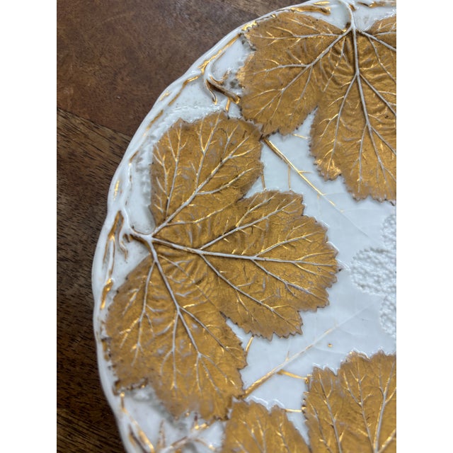 Late 18th Century Late 18th Century Porcelain Relief Plate With Gilt Moulded Vine and Grape Leaves From Meissen Porcelain For Sale - Image 5 of 8