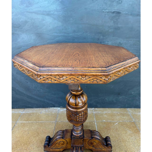 Renaissance Revival Carved Octagonal Pedestal Table, Early 20th Century For Sale - Image 10 of 11