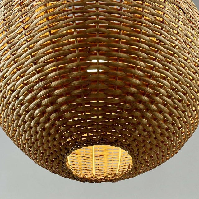 Brown Mid-Century Modern Swedish Ball Rattan and Brass Pendant Light, 1950s For Sale - Image 8 of 16