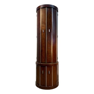 1930s Art Deco "Rocket" Style Figured Walnut Cylinder Cocktail Cabinet For Sale