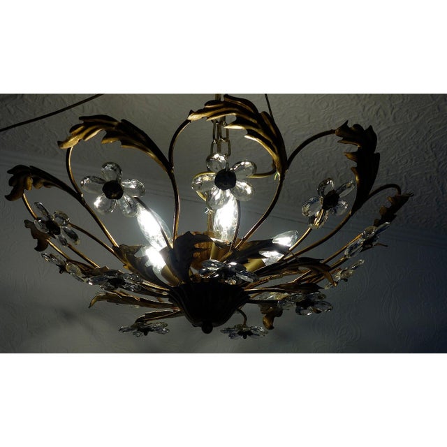 Gold Italian Banci Chandelier in Gilded Metal with Crystal Flower from Banci Firenze, 1950s For Sale - Image 8 of 11