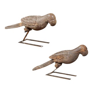 Pair of Italian Carved Wooden Parrots circa 1880, Mounted on Modern Steel Bases For Sale