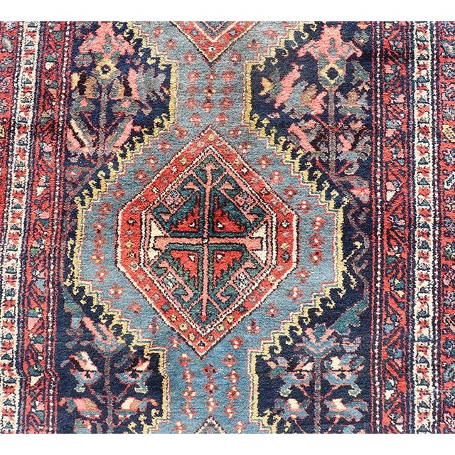Tribal Antique Hand Knotted Hamadan Runner With Tribal Medallion Design in Jewel Tones** For Sale - Image 3 of 12