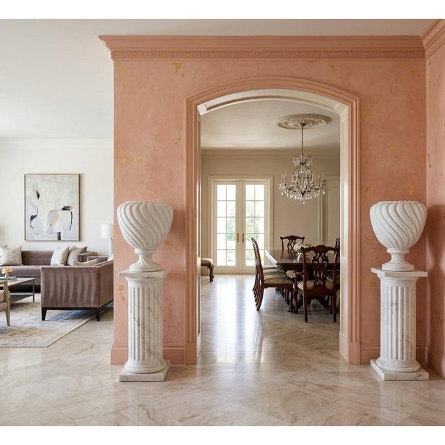 Pair of Neoclassical Italian Spiral Ceramic Urns For Sale - Image 11 of 12