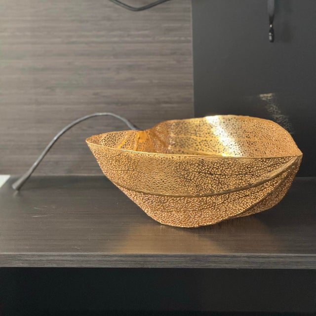 Modern Large Michael Aram Gooseberry Pierced Bowl in Gold 21-22" L X 10.5"d X 4.75"h For Sale - Image 3 of 9
