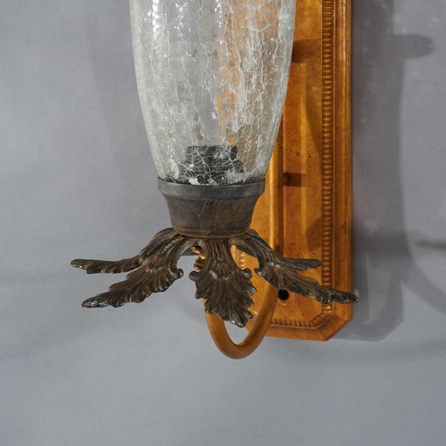 Pair Mid-Century Modern French Style Fleur-de-lis Crackled Glass Wall Sconces For Sale - Image 12 of 12