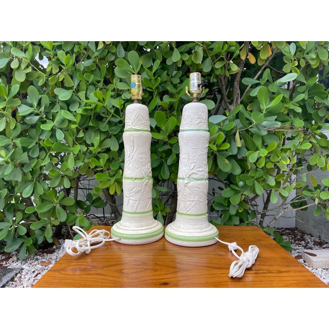 Vintage Faux Bamboo Plaster Lamps in Ivory & Celadon for Sarasota Lamp Co – Pair For Sale In Naples, FL - Image 6 of 12