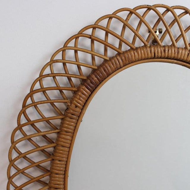 Vintage Italian Rattan Wall Mirror, 1960s For Sale - Image 3 of 14