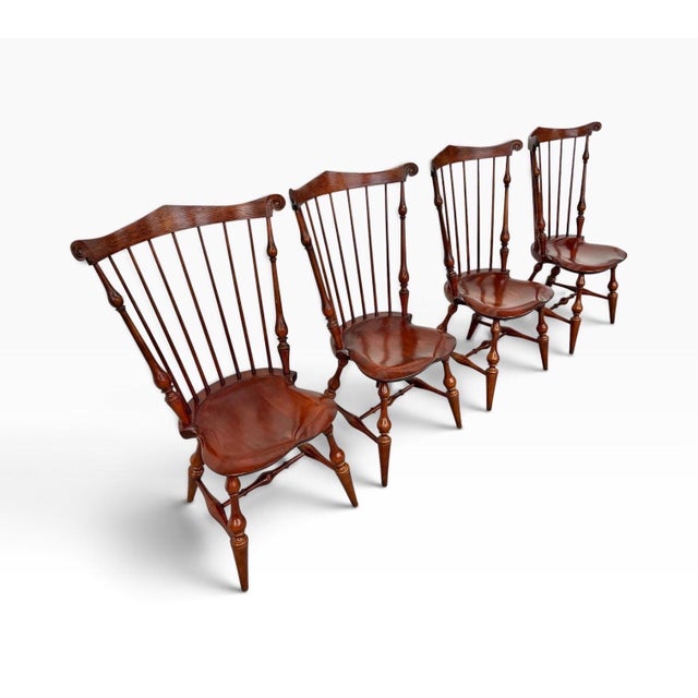 Farmhouse Vintage Dr Dimes Windsor Style Oak & Solid Cherry Dining Chairs - Set of 4 For Sale - Image 3 of 11