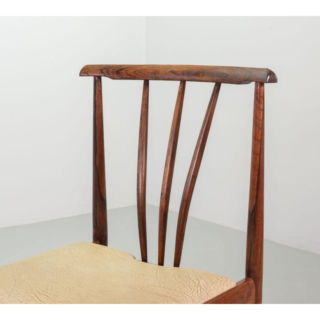 Scandinavian Wood Spindle Back Dining Chairs with Caramel Leatherette Upholstery, 1970s, Set of 4 For Sale - Image 14 of 16