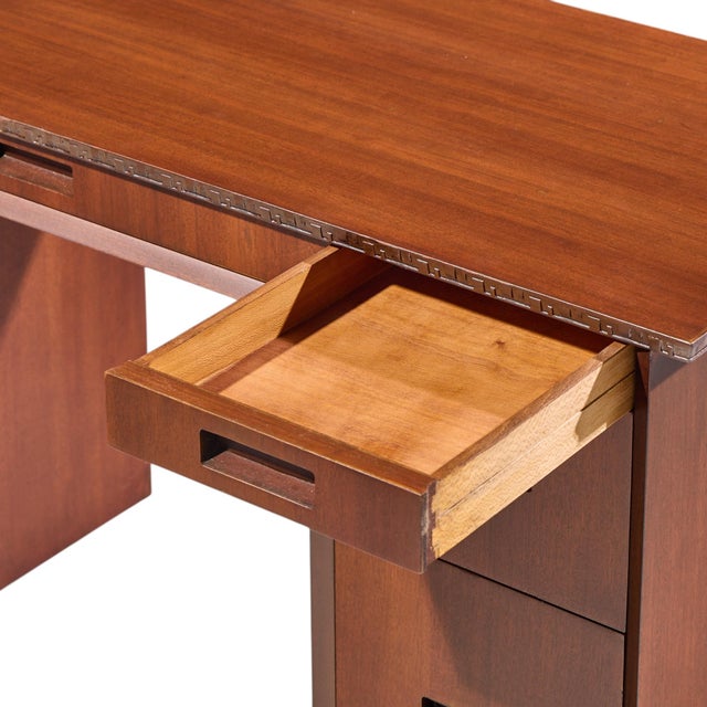 Wood Frank Lloyd Wright Taliesin Mid Century Mahogany Desk For Sale - Image 7 of 12