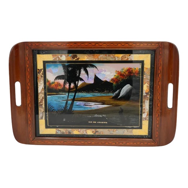 Large Vintage Morpho Butterfly Wings Serving Tray For Sale