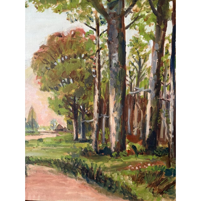 Traditional Antique Landscape Painting on Canvas of a Path Through Trees For Sale - Image 3 of 12