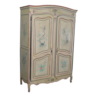 Antique French Louis XV Style Hand Painted Armoire For Sale