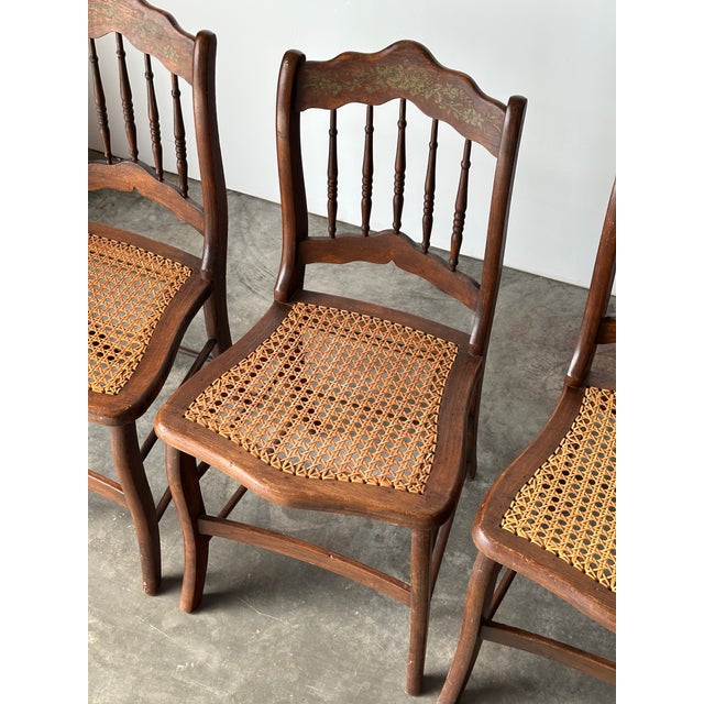 Early 20th Century Antique Set of 4 Turned-Spindle Cane Seat Dining Chairs For Sale - Image 5 of 18