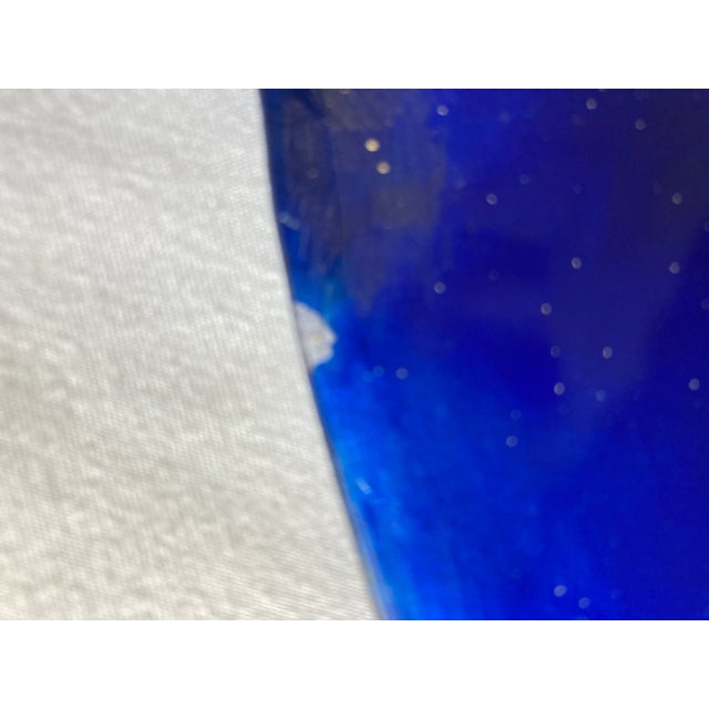 Glass Modern Hand Painted Cobalt Blue Decorative Cat Plate by Jan Steninge Slott For Sale - Image 7 of 7