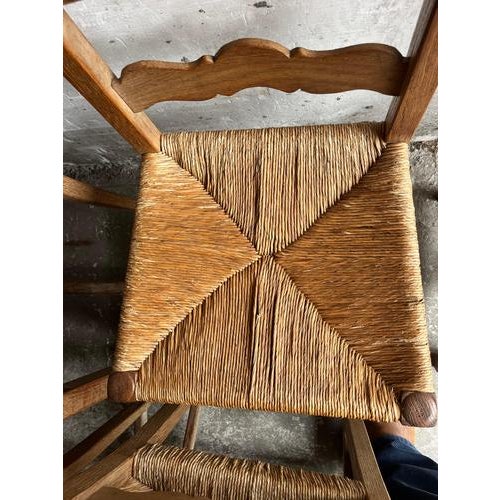 Carved Oak Chairs with Rush Seats, 1950s, Set of 6 For Sale - Image 9 of 14