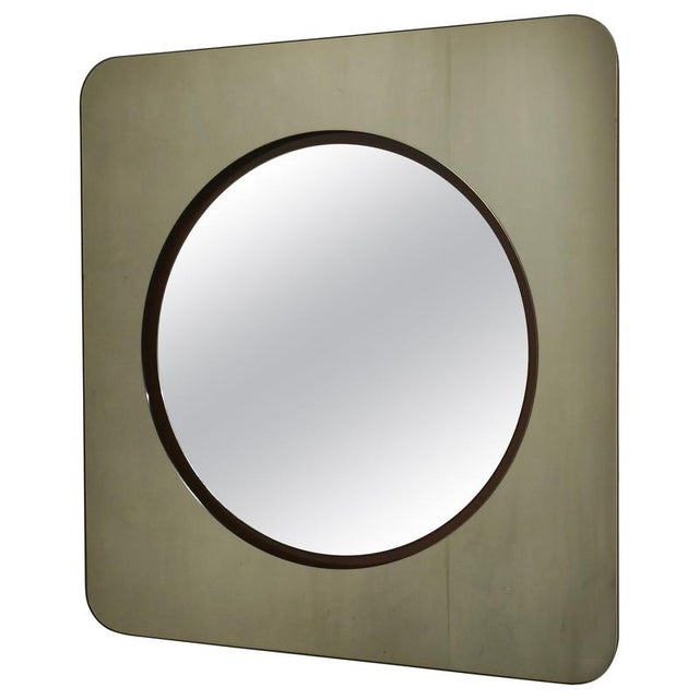 Vintage Italian Space Age Smoked Glass and Circular Wall Mirror, 1970s For Sale - Image 12 of 12