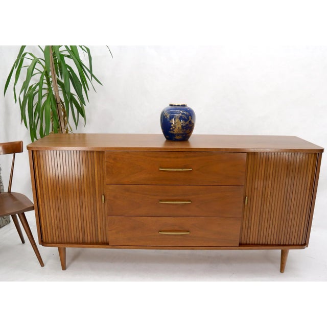 American Walnut Mid-Century Modern Tambour Doors Long Dresser Credenza For Sale - Image 10 of 13