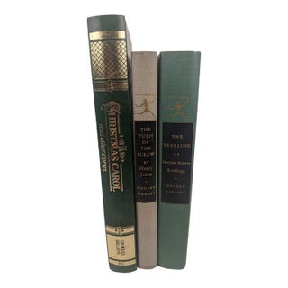 Vintage Classic Literature Decorative Books in Green & Gold, Set of 3 For Sale
