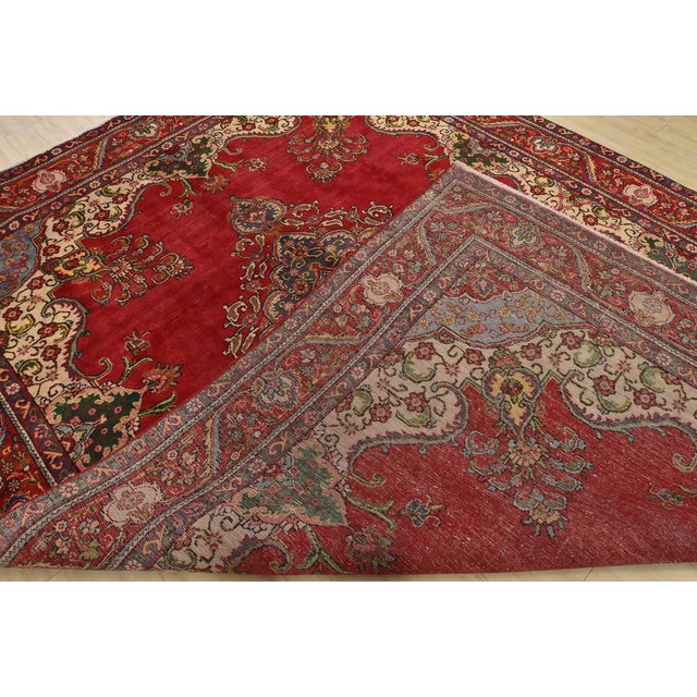 Tabriz Rug 9’5” X 12’7” Red Wool Traditional Hand-Knotted Oriental Carpet For Sale - Image 14 of 15