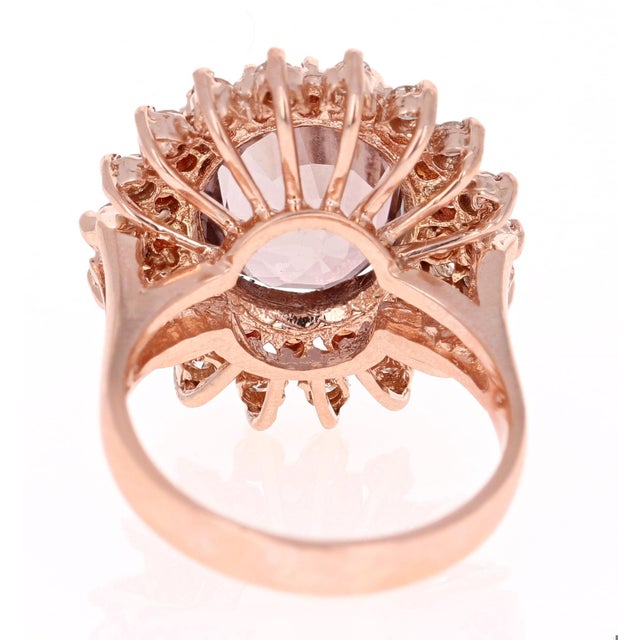 7.17 Carat Oval Cut Tourmaline Sapphire Diamond Rose Gold Cocktail Ring, Size 7 For Sale - Image 4 of 8