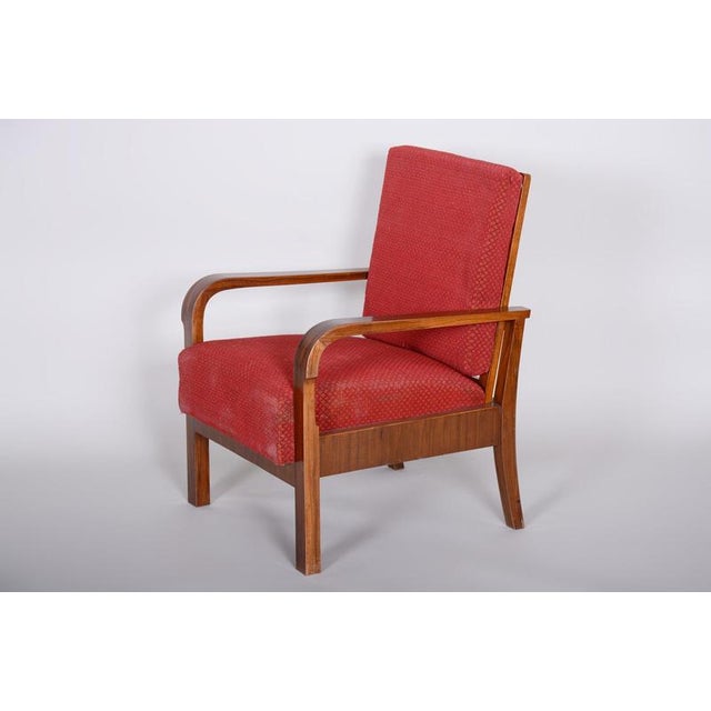 Czech Art Deco Upholstered Walnut Lounge Chairs, 1930s, Set of 2 For Sale - Image 4 of 12