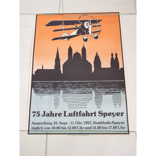 Vintage art poster "75 Years of Aviation in Speyer" from the 1980s. Exhibition poster for the anniversary exhibition at...