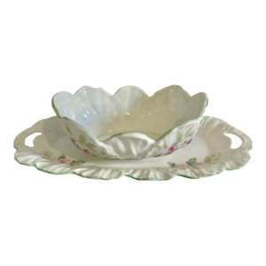 Mid 20th Century Elizabethan Staffordshire Bone China Pink Floral Berry Bowl With Underplate