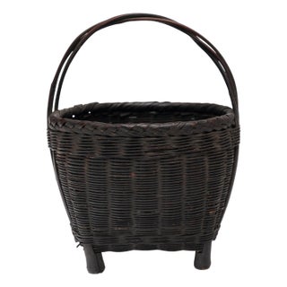 Chinese Petite Bamboo Flower Basket, C. 1940 For Sale