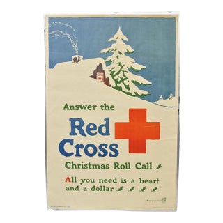 Original Vintage 1918 Wwi Poster 'Red Cross Christmas Roll Call' Ray Greenleaf For Sale