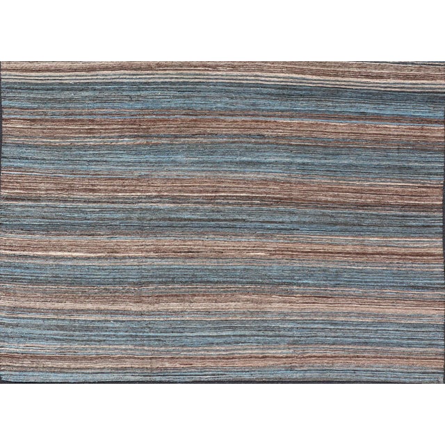 Brown and Blue Flat-Weave Hand Woven Kilim by Keivan Woven Arts, 9x12'4 For Sale - Image 10 of 13