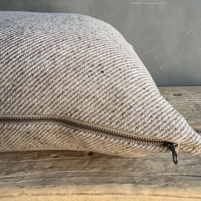Custom Made Beige Wool Pillow With Brass Zipper and Down Insert For Sale - Image 4 of 7