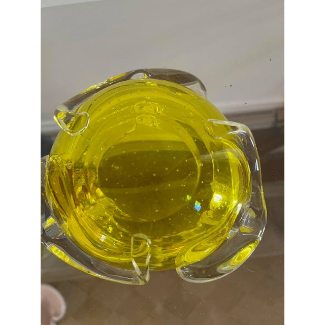 Murano 1950s Bright Yellow Clear Murano "Attributed" Ashtray For Sale - Image 4 of 4