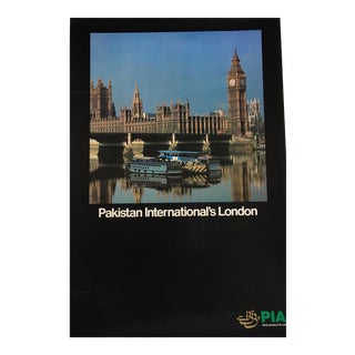 1970s Vintage Pakistani International London Travel Poster For Sale