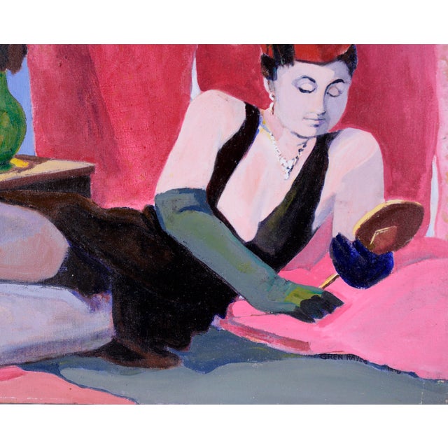 Woman in a Red Hat - Figurative Study Oil on Canvas A reclining figure painting by American painter, Patricia Gren Hayes...