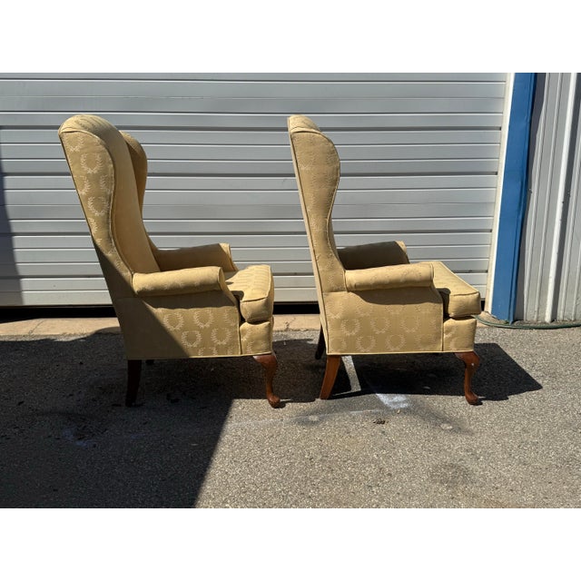 Gold Pair of Vintage Mid Century Fireside Elongated Wingback Chairs For Sale - Image 8 of 11