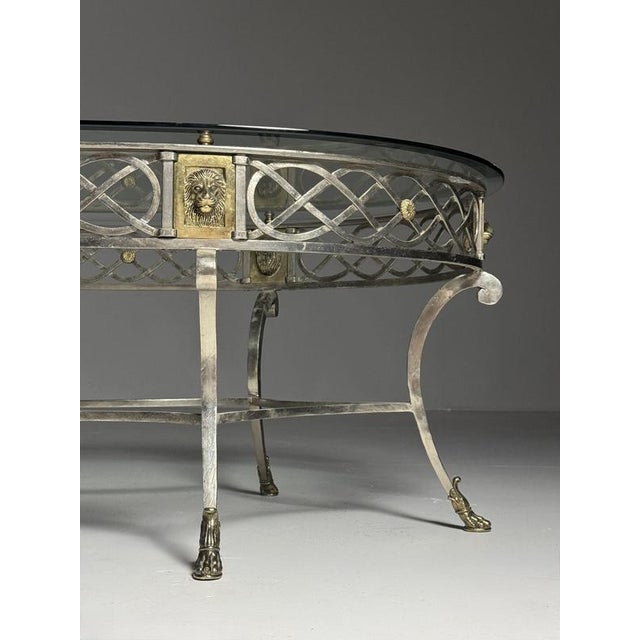 Hollywood Regency Empire Metal Coffee Table with Glass Top, 1980s For Sale - Image 3 of 18