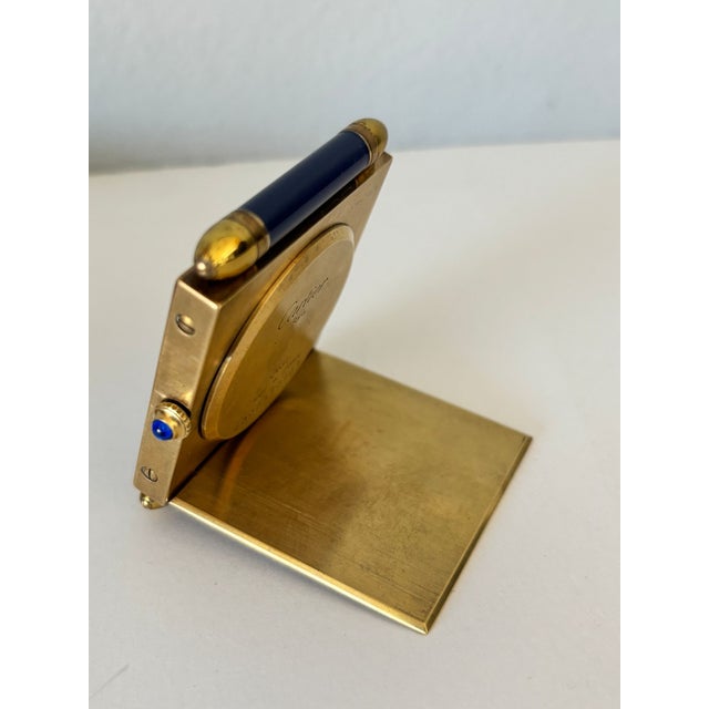 Vintage Cartier Folding Travel Desk Clock Paris Gilt-Brass and Blue Enamel 1990 For Sale - Image 18 of 18