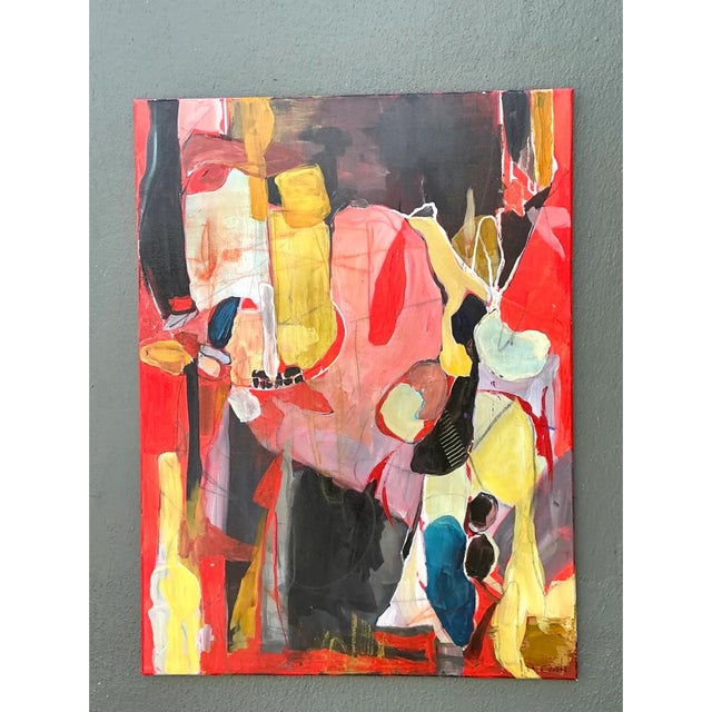 Mid-Century Modern Vintage Abstract Expressionist Oil Painting on Canvas For Sale - Image 3 of 12