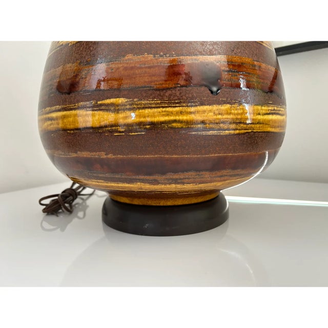 Mid-Century Modern Lava Drip Glaze Ceramic Swirl Pottery Table Lamp For Sale - Image 4 of 4