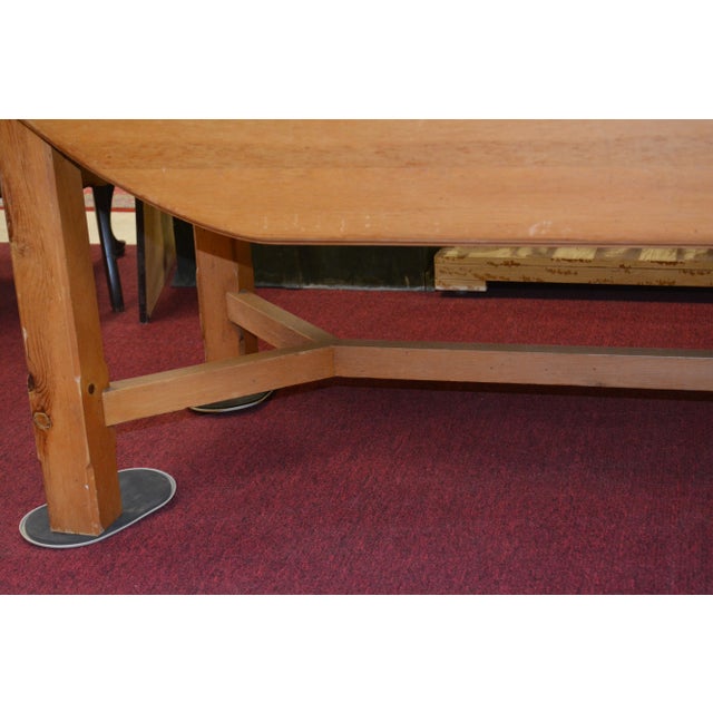 Vintage Heavy Pine Wood Irish Wake Table Drop Leaf Long Oval Dining Kitchen Farmhouse Work For Sale - Image 11 of 13